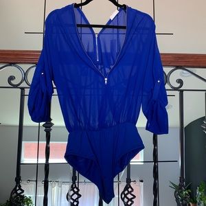 Blue sheer blouse bodysuit